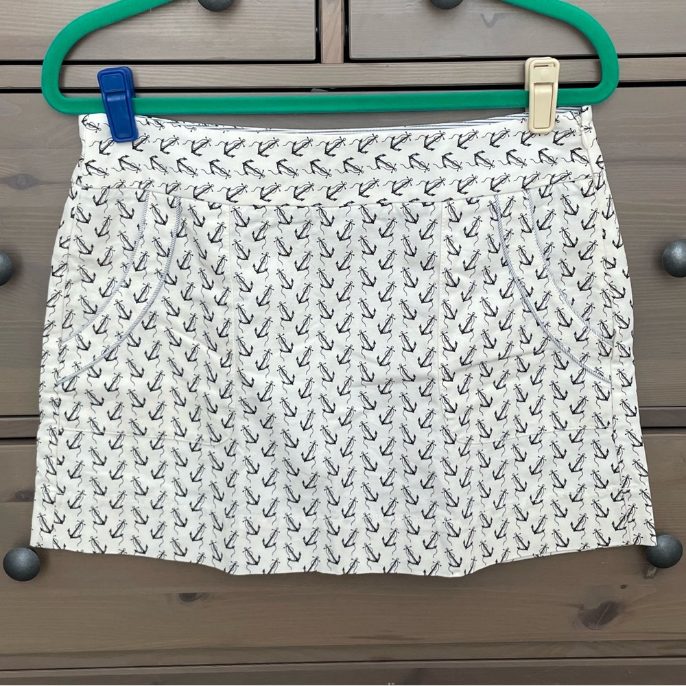 J. Crew Ivory/Navy Nautical Anchor Print Mini Skirt Size 10